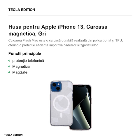 Husa Flash Mag pentru Apple iPhone 13, Carcasa magnetica, Gri [1]