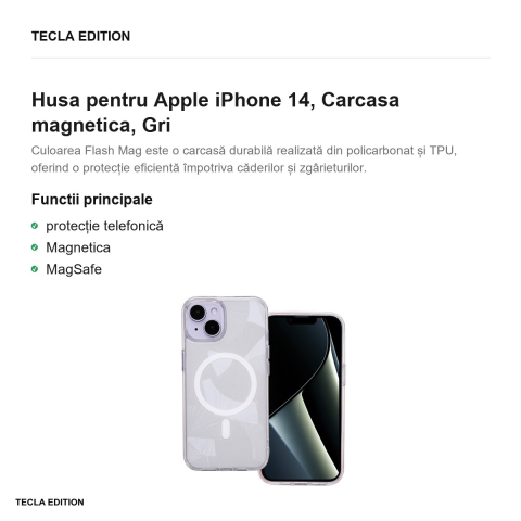 Husa Flash Mag pentru Apple iPhone 14, Carcasa magnetica, Gri [1]