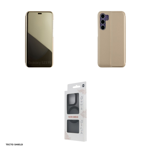 Husa Fold Mirror View pentru Samsung Galaxy A14 5G, Galaxy A14 4G, tip carte cu inchidere magnetica, Auriu [3]
