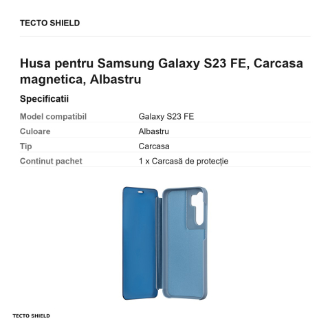 Husa Fold Mirror View pentru Samsung Galaxy S23 FE, tip carte cu inchidere magnetica, Albastru [2]