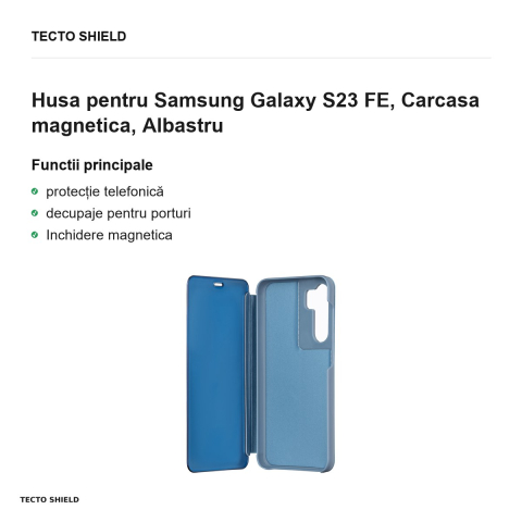 Husa Fold Mirror View pentru Samsung Galaxy S23 FE, tip carte cu inchidere magnetica, Albastru [1]