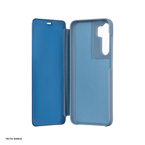 Huse si protectii smartphone - Husa Fold Mirror View pentru Samsung Galaxy S23 FE, tip carte cu inchidere magnetica, Albastru