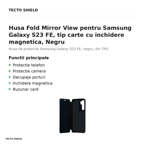 Husa Fold Mirror View pentru Samsung Galaxy S23 FE, tip carte cu inchidere magnetica, Negru [1]