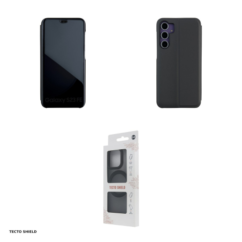 Husa Fold Mirror View pentru Samsung Galaxy S23 FE, tip carte cu inchidere magnetica, Negru [3]