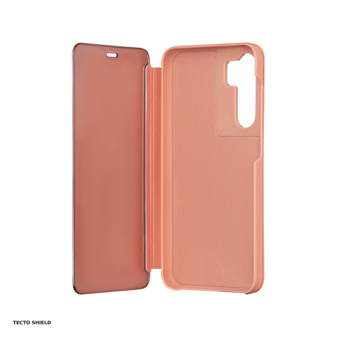 Huse si protectii smartphone - Husa Fold Mirror View pentru Samsung Galaxy S23 FE, tip carte cu inchidere magnetica, Roz