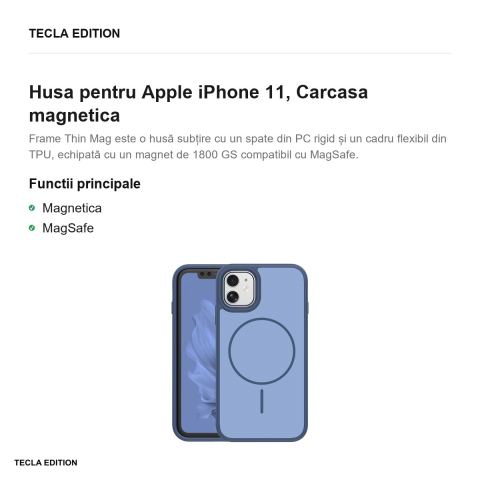 Husa Frame Thin Mag pentru Apple iPhone 11, Carcasa magnetica, Albastru inchis [1]