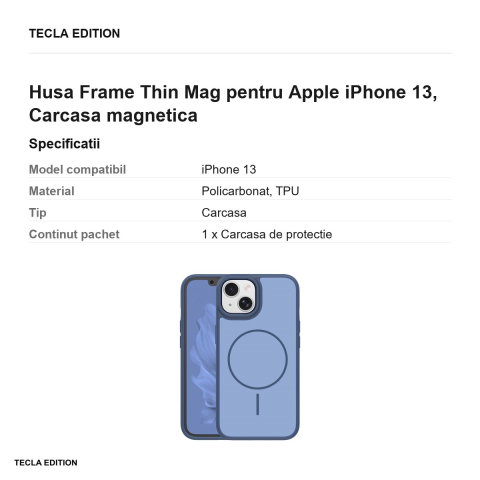 Husa Frame Thin Mag pentru Apple iPhone 13, Carcasa magnetica, Albastru inchis [2]