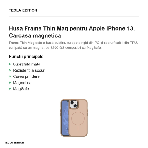 Husa Frame Thin Mag pentru Apple iPhone 13, Carcasa magnetica, Maro [1]