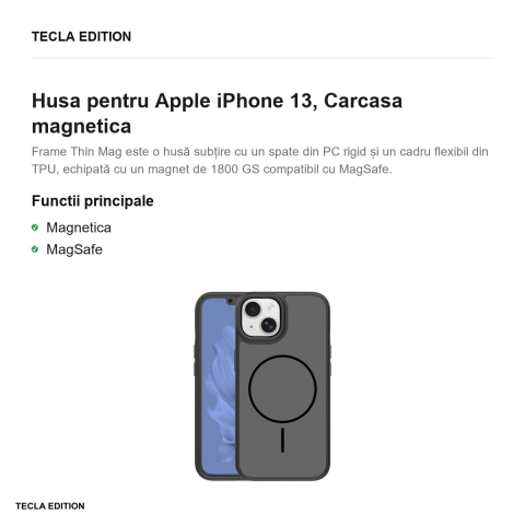 Husa Frame Thin Mag pentru Apple iPhone 13, Carcasa magnetica, Negru [1]