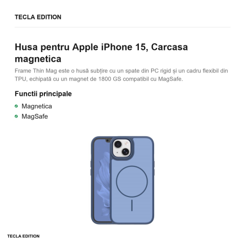 Husa Frame Thin Mag pentru Apple iPhone 15, Carcasa magnetica, Albastru inchis [1]