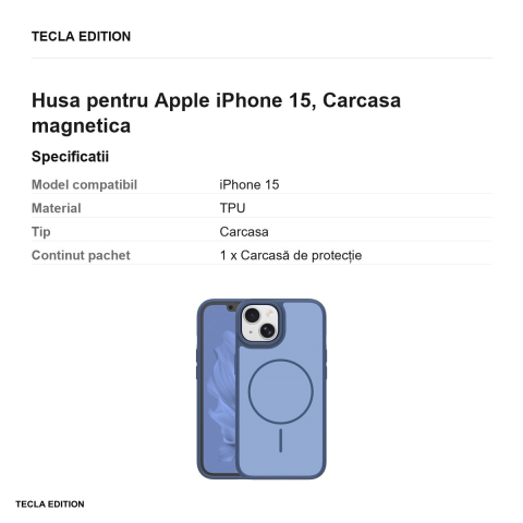 Husa Frame Thin Mag pentru Apple iPhone 15, Carcasa magnetica, Albastru inchis [2]