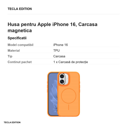 Husa Frame Thin Mag pentru Apple iPhone 16, Carcasa magnetica, Portocaliu [2]