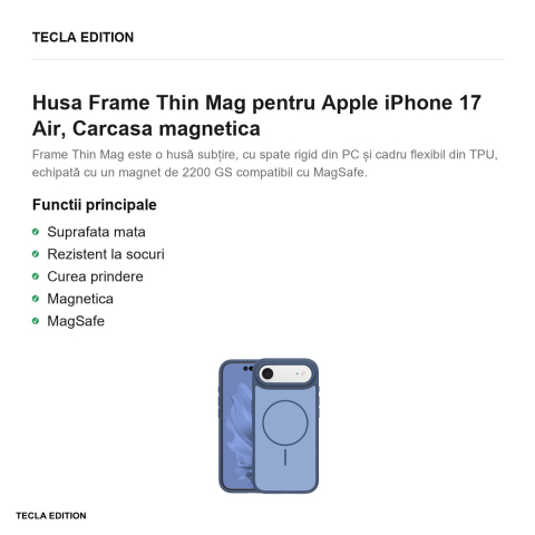 Husa Frame Thin Mag pentru Apple iPhone 17 Air, Carcasa magnetica, Albastru inchis [1]