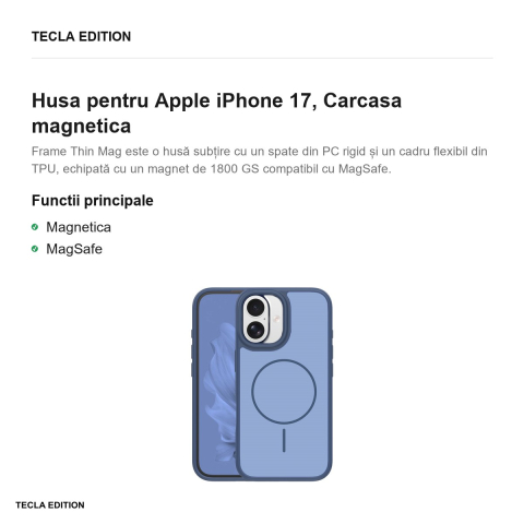 Husa Frame Thin Mag pentru Apple iPhone 17, Carcasa magnetica, Albastru inchis [1]