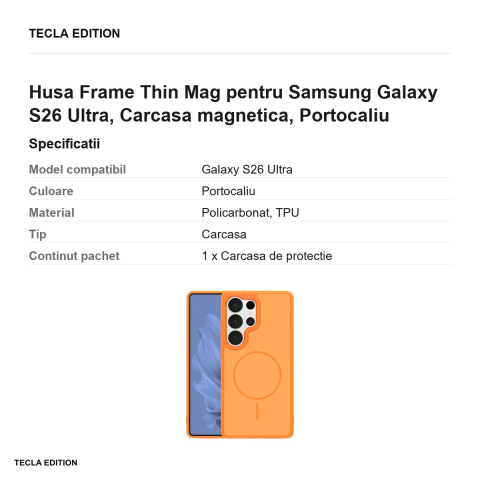 Husa Frame Thin Mag pentru Samsung Galaxy S26 Ultra, Carcasa magnetica, Portocaliu [2]