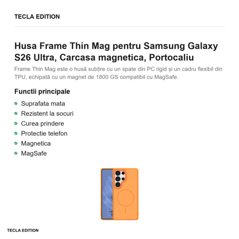 Husa Frame Thin Mag pentru Samsung Galaxy S26 Ultra, Carcasa magnetica, Portocaliu [1]