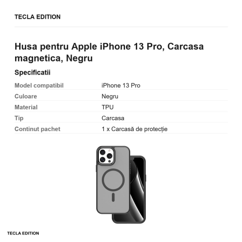 Husa Frozen Mag pentru Apple iPhone 13 Pro, Carcasa magnetica, Negru [2]