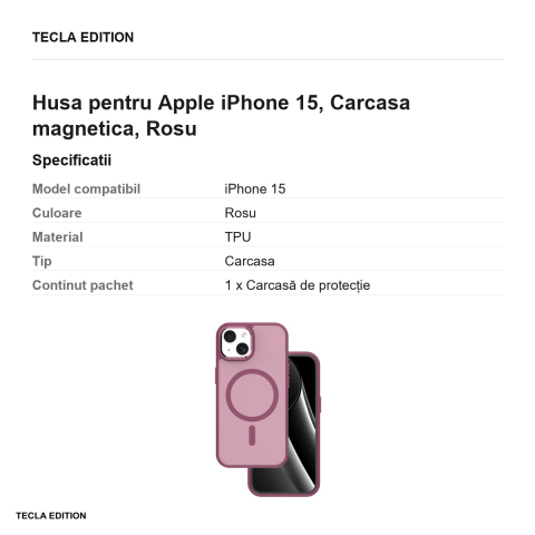 Husa Frozen Mag pentru Apple iPhone 15, Carcasa magnetica, Rosu [2]