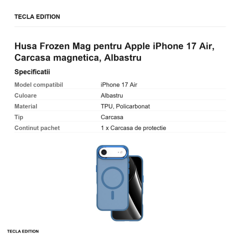 Husa Frozen Mag pentru Apple iPhone 17 Air, Carcasa magnetica, Albastru [2]