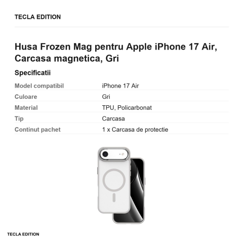 Husa Frozen Mag pentru Apple iPhone 17 Air, Carcasa magnetica, Gri [2]