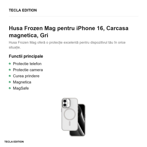Husa Frozen Mag pentru iPhone 16, Carcasa magnetica, Gri [1]