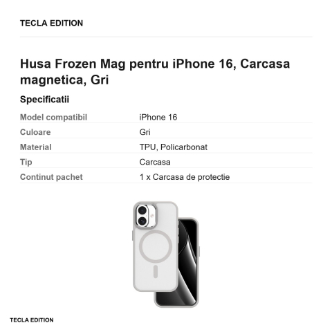 Husa Frozen Mag pentru iPhone 16, Carcasa magnetica, Gri [2]