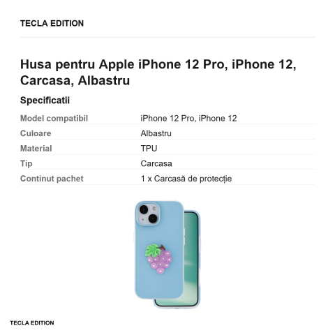 Husa Fruit 2in1 pentru Apple iPhone 12 Pro, iPhone 12, Carcasa, Albastru [2]