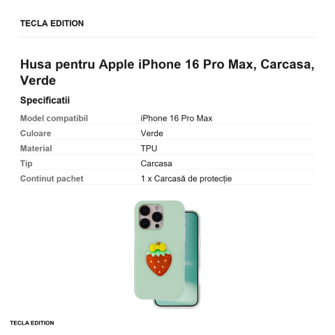 Husa Fruit 2in1 pentru Apple iPhone 16 Pro Max, Carcasa, Verde [2]
