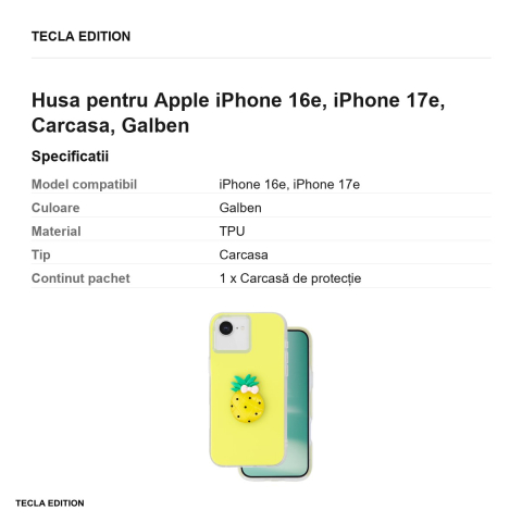Husa Fruit 2in1 pentru Apple iPhone 16e, iPhone 17e, Carcasa, Galben [2]