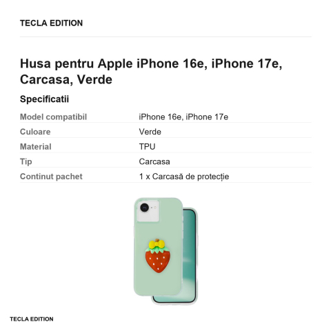 Husa Fruit 2in1 pentru Apple iPhone 16e, iPhone 17e, Carcasa, Verde [2]