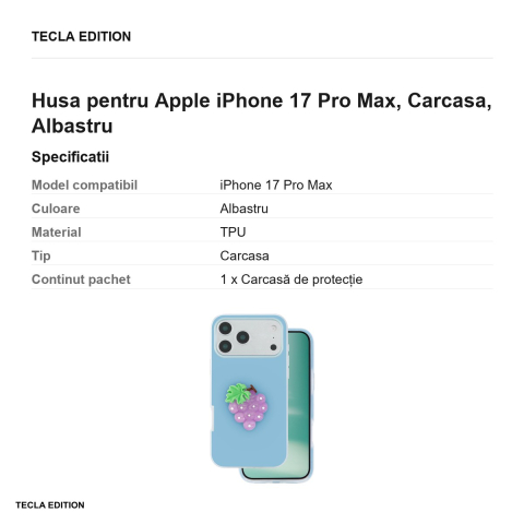 Husa Fruit 2in1 pentru Apple iPhone 17 Pro Max, Carcasa, Albastru [2]