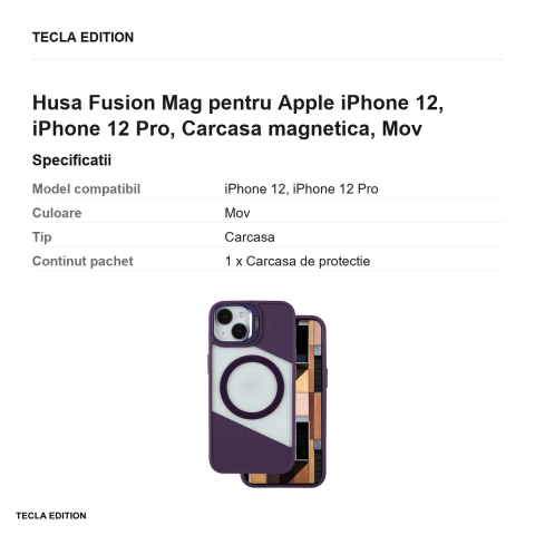 Husa Fusion Mag pentru Apple iPhone 12, iPhone 12 Pro, Carcasa magnetica, Mov [2]