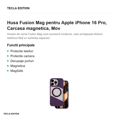 Husa Fusion Mag pentru Apple iPhone 16 Pro, Carcasa magnetica, Mov [1]
