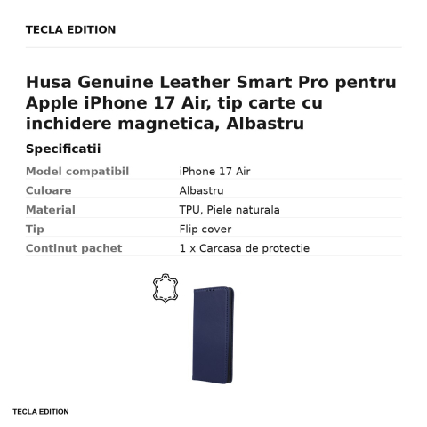 Husa Genuine Leather Smart Pro pentru Apple iPhone 17 Air, tip carte cu inchidere magnetica, Albastru [2]