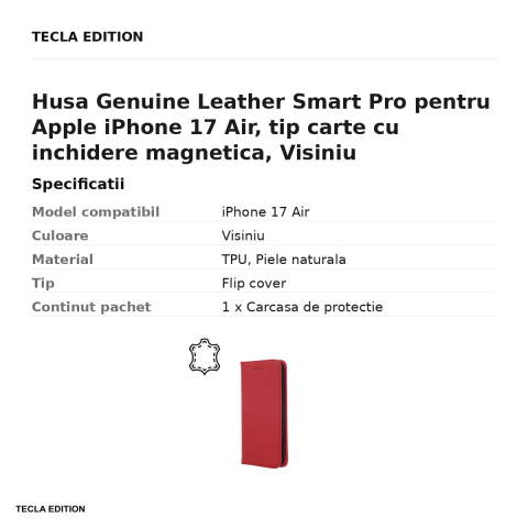 Husa Genuine Leather Smart Pro pentru Apple iPhone 17 Air, tip carte cu inchidere magnetica, Visiniu [2]