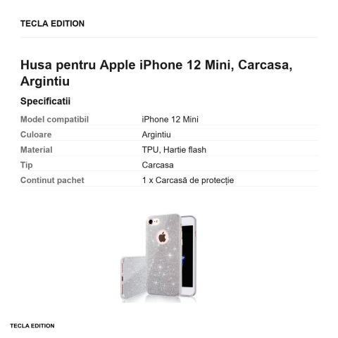 Husa Glitter 3in1 pentru Apple iPhone 12 Mini, Carcasa, Argintiu [2]