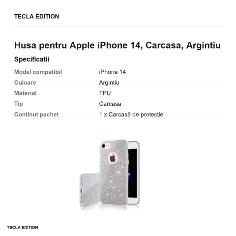 Husa Glitter 3in1 pentru Apple iPhone 14, Carcasa, Argintiu [2]