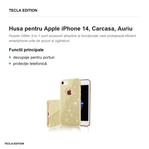 Husa Glitter 3in1 pentru Apple iPhone 14, Carcasa, Auriu [1]