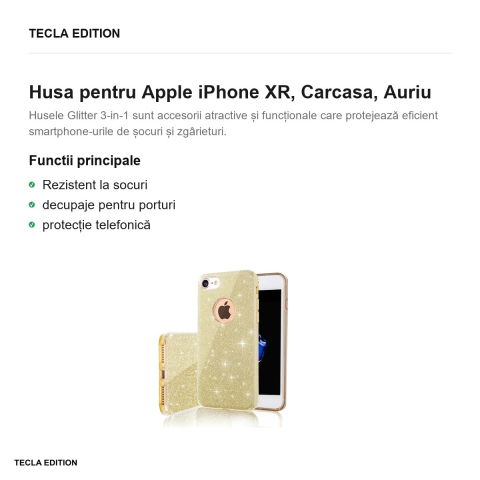 Husa Glitter 3in1 pentru Apple iPhone XR, Carcasa, Auriu [1]