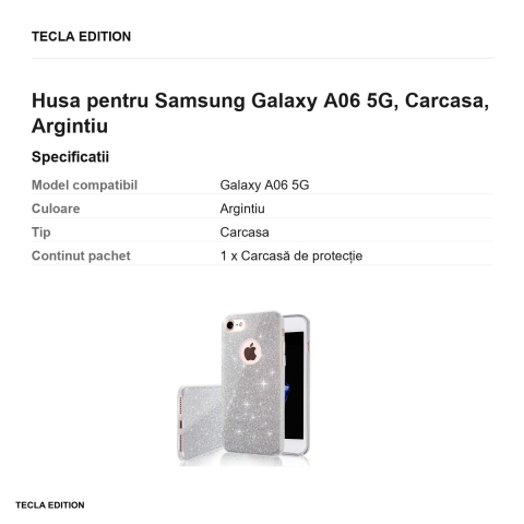 Husa Glitter 3in1 pentru Samsung Galaxy A06 5G, Carcasa, Argintiu [2]