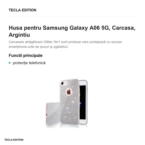 Husa Glitter 3in1 pentru Samsung Galaxy A06 5G, Carcasa, Argintiu [1]