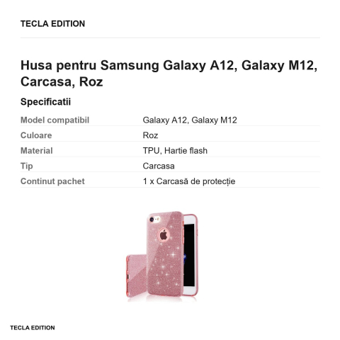 Husa Glitter 3in1 pentru Samsung Galaxy A12, Galaxy M12, Carcasa, Roz [2]