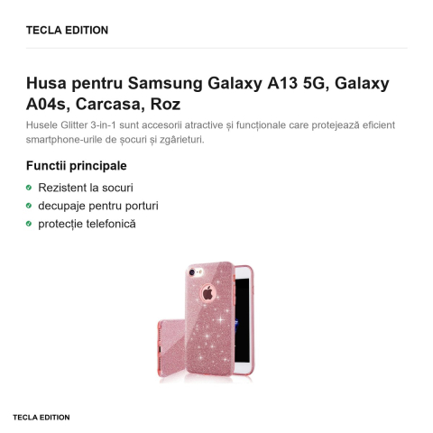Husa Glitter 3in1 pentru Samsung Galaxy A13 5G, Galaxy A04s, Carcasa, Roz [1]