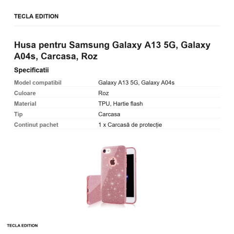 Husa Glitter 3in1 pentru Samsung Galaxy A13 5G, Galaxy A04s, Carcasa, Roz [2]