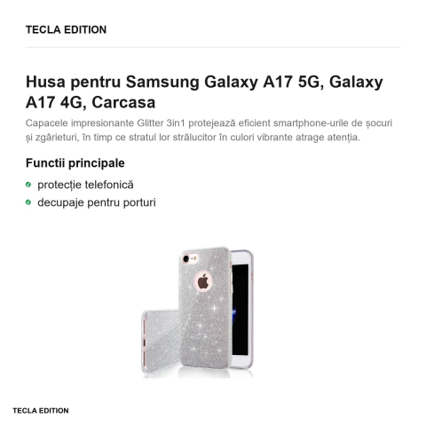Husa Glitter 3in1 pentru Samsung Galaxy A17 5G, Galaxy A17 4G, Carcasa, Argintiu [1]