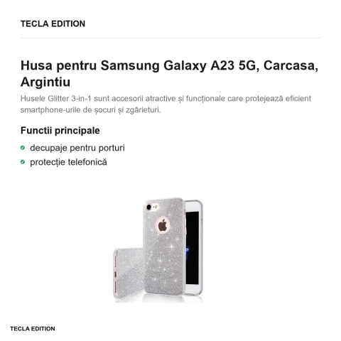 Husa Glitter 3in1 pentru Samsung Galaxy A23 5G, Carcasa, Argintiu [1]