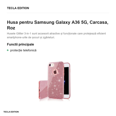 Husa Glitter 3in1 pentru Samsung Galaxy A36 5G, Carcasa, Roz [1]