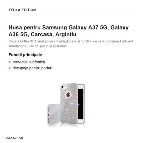 Husa Glitter 3in1 pentru Samsung Galaxy A37 5G, Galaxy A36 5G, Carcasa, Argintiu [1]