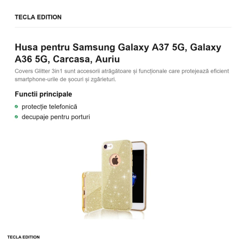 Husa Glitter 3in1 pentru Samsung Galaxy A37 5G, Galaxy A36 5G, Carcasa, Auriu [1]