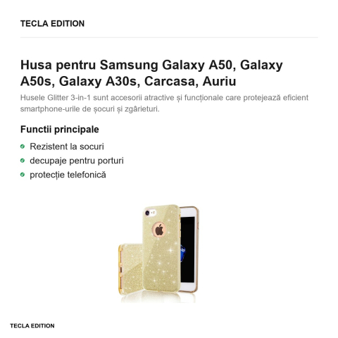 Husa Glitter 3in1 pentru Samsung Galaxy A50, Galaxy A50s, Galaxy A30s, Carcasa, Auriu [1]